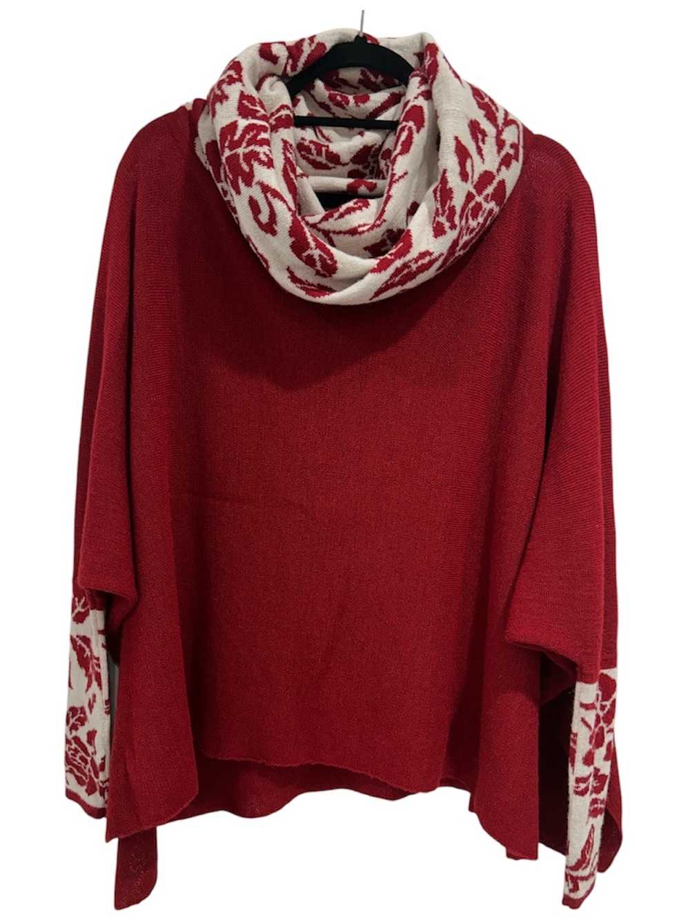 Simply Natural Designs 100% Baby Alpaca Cowl Neck Poncho Sweater in Red - O/S